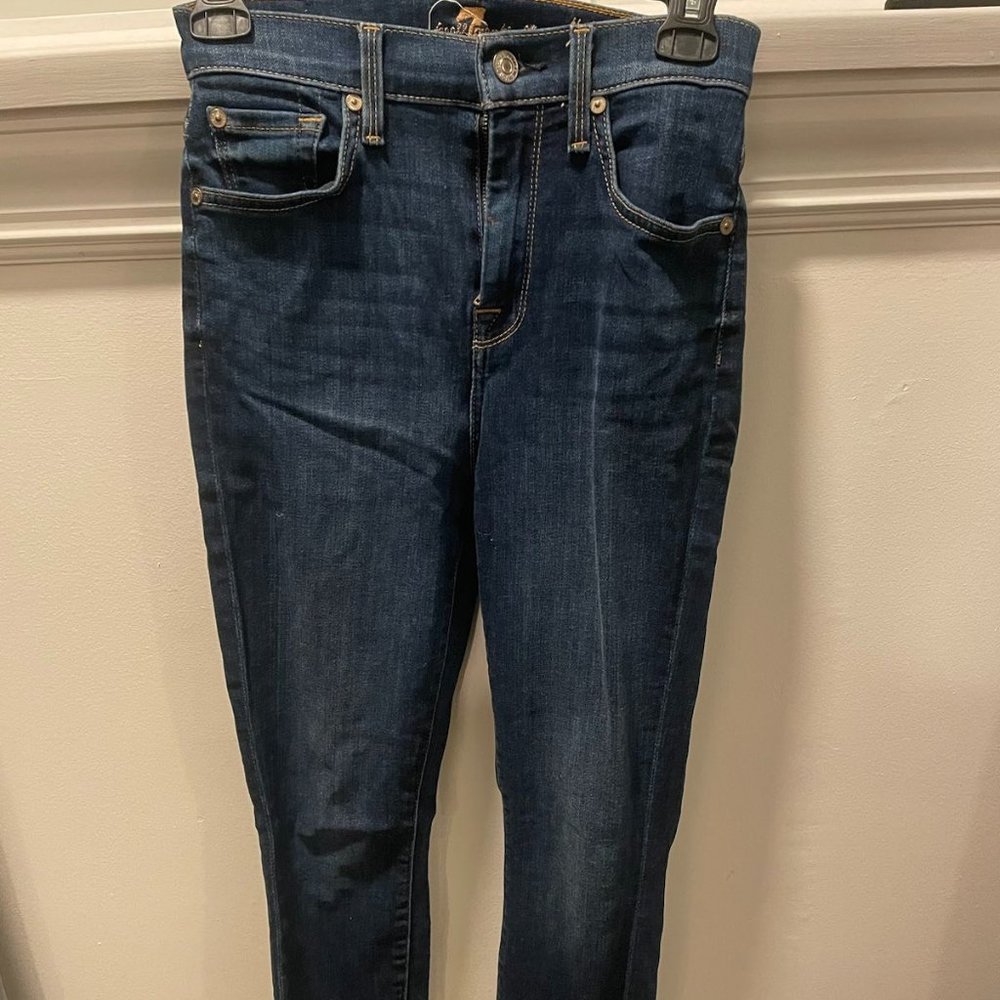 Seven for All Mankind Womens Dark Wash Jeans with Frayed Ankles, Size 25